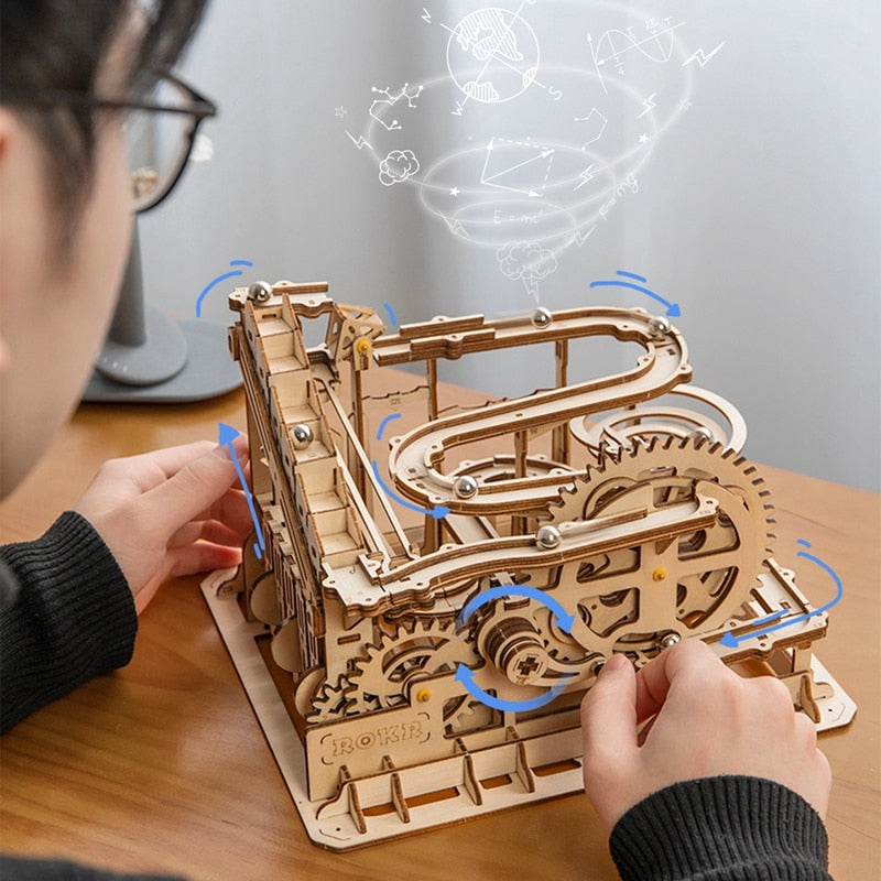 Robotime: Mechanischer Modellbausatz Kugelbahn – DIY 3D-Holzpuzzle für eine Murmelbahn