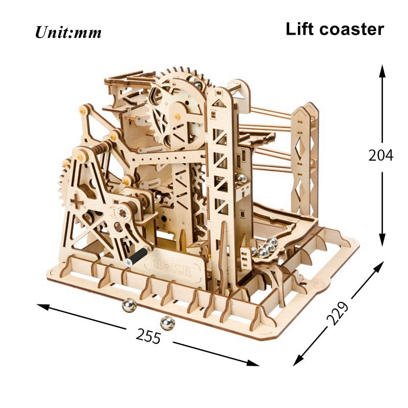 Robotime: Mechanischer Modellbausatz Kugelbahn – DIY 3D-Holzpuzzle für eine Murmelbahn