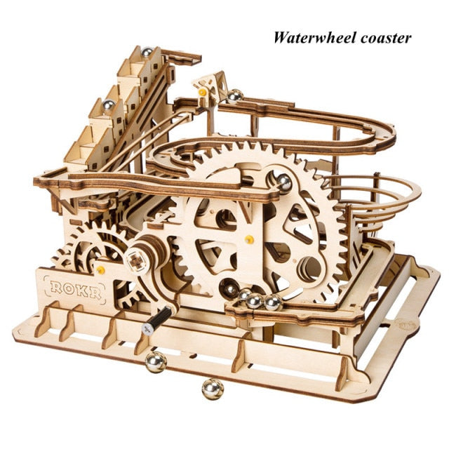 Robotime: Mechanischer Modellbausatz Kugelbahn – DIY 3D-Holzpuzzle für eine Murmelbahn