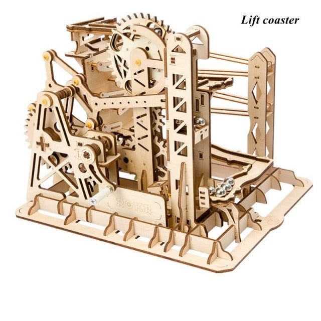 Robotime: Mechanischer Modellbausatz Kugelbahn – DIY 3D-Holzpuzzle für eine Murmelbahn