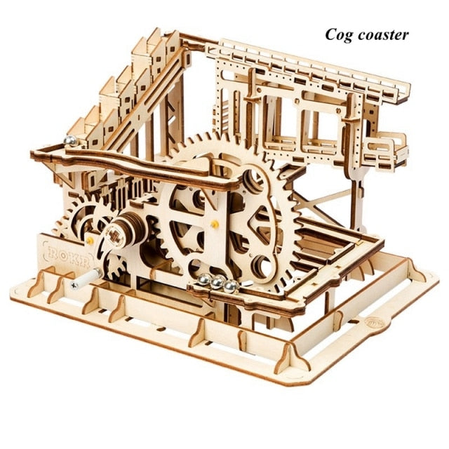 Robotime: Mechanischer Modellbausatz Kugelbahn – DIY 3D-Holzpuzzle für eine Murmelbahn