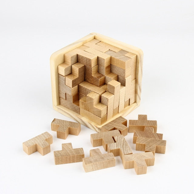 Holzpuzzle in Würfelform – anspruchsvolles Denkspiel für Erwachsene & Kinder – Logikspiel als Geschenkidee