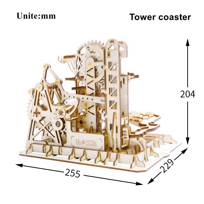 Robotime: Mechanischer Modellbausatz Kugelbahn – DIY 3D-Holzpuzzle für eine Murmelbahn