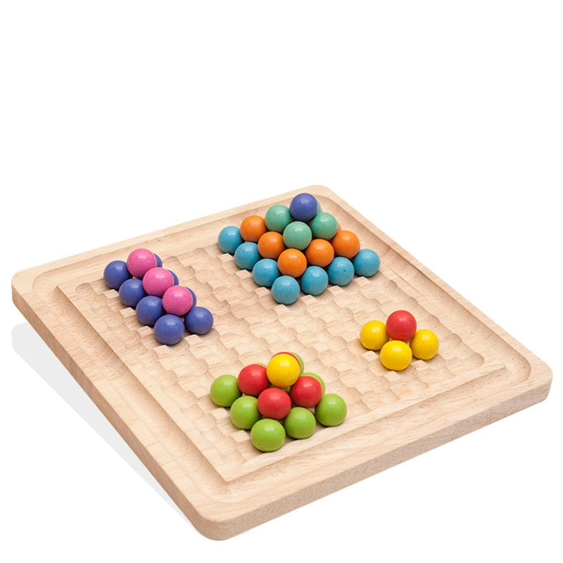 Pädagogisch wertvolles Montessori-Lernspielzeug: Brettspiel aus Holz mit Regenbogenperlen